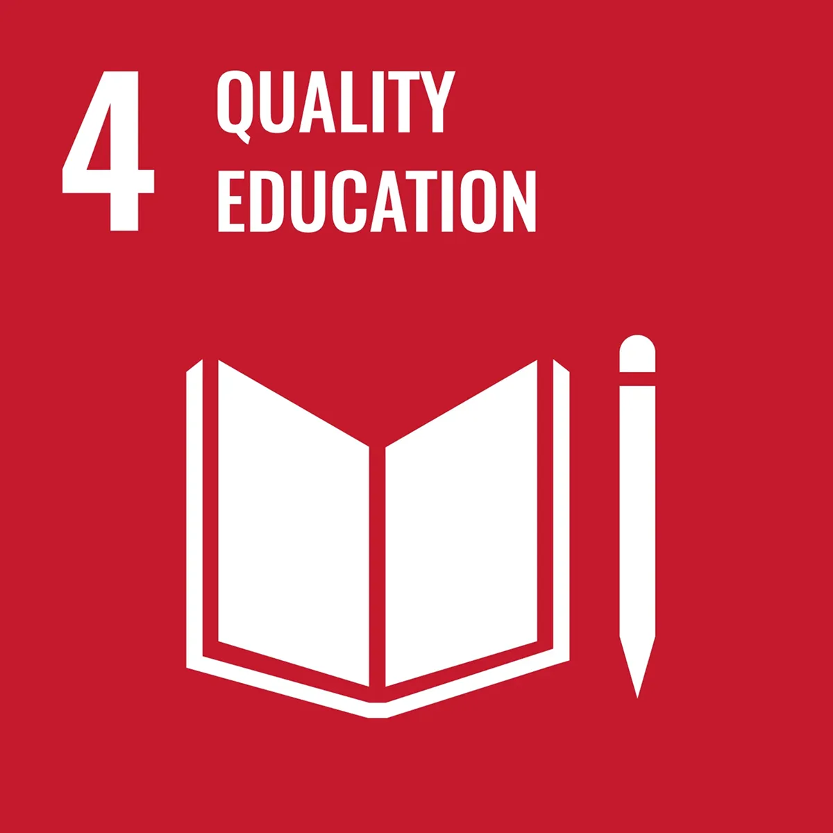 Icon der UN-Ziele für nachhaltige Entwicklung 4: Hochwertige Bildung.